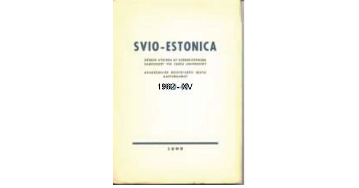 Svio-Estonica XV | Alla böcker | Estlandssvenskarnas kulturförening SOV